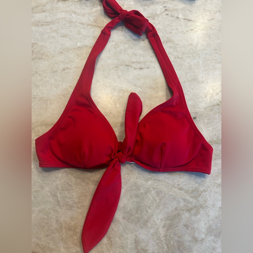 Red bikini top with cute front tie detailing!